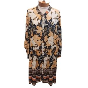 Anthropology Blnk London Womens Floral Dress Long Sleeve Stripes Size 2X Brown